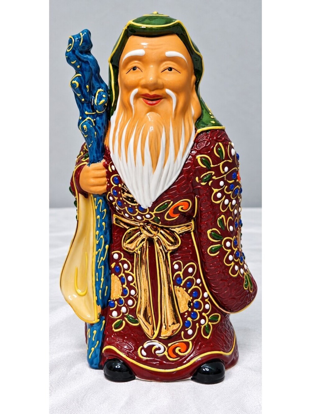 Vintage Kutani Japan Jurojin Lucky God Moriage Porcelain Figurine 6" HD018